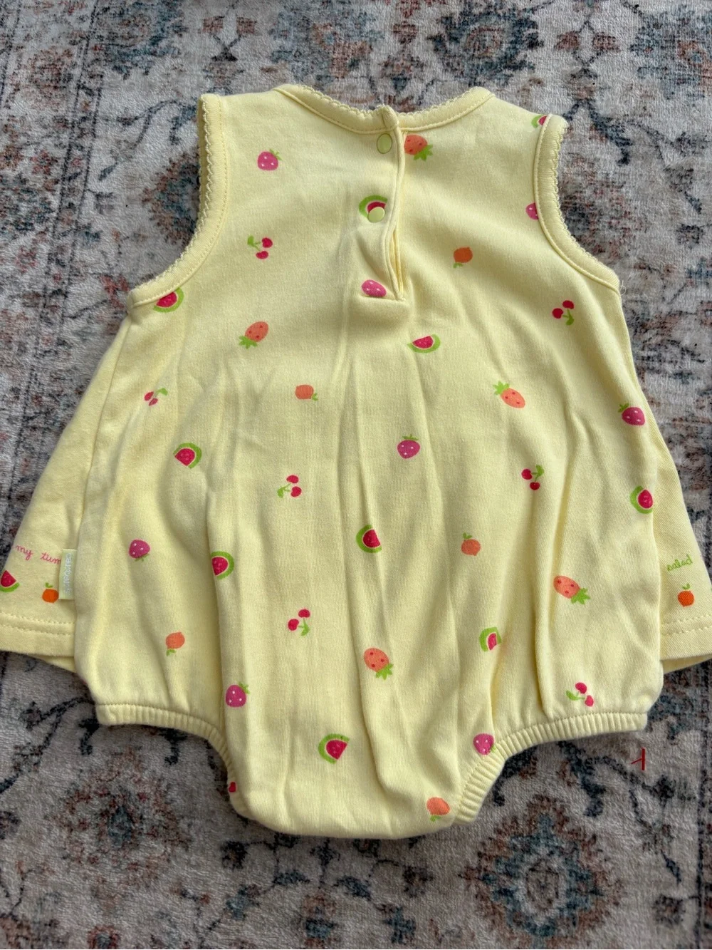 Yellow Vintage Carters 0/3m Baby Girls' Sleeveless Fruit Appliqué Onesie Dress